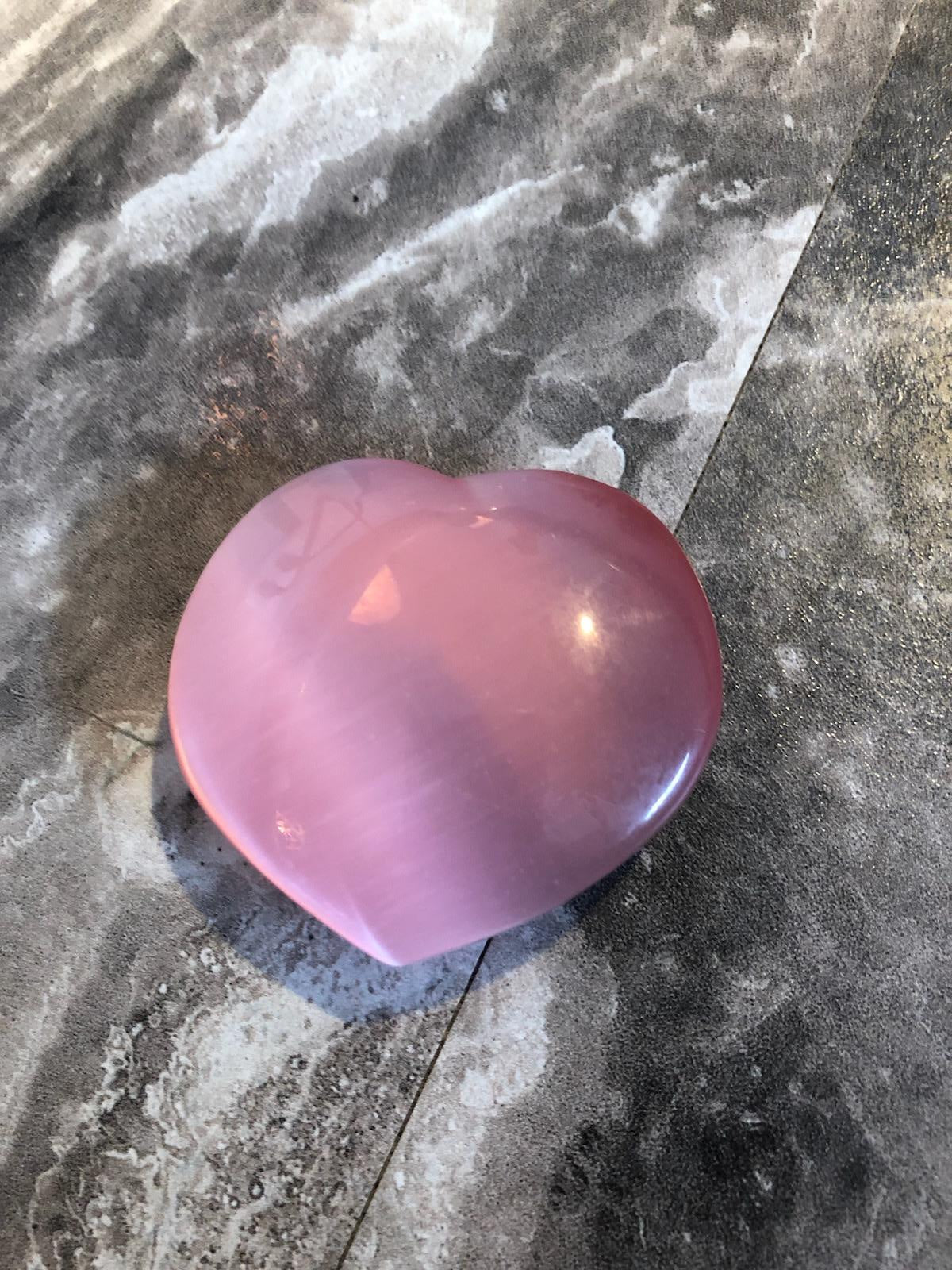 Pink Cat's Eye Quartz Heart