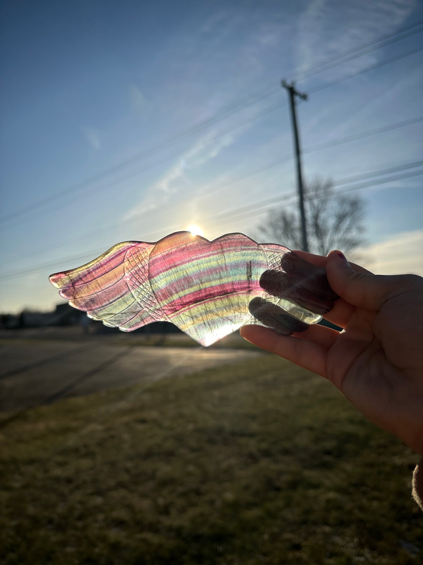 Rainbow Fluorite Angel Heart Wings