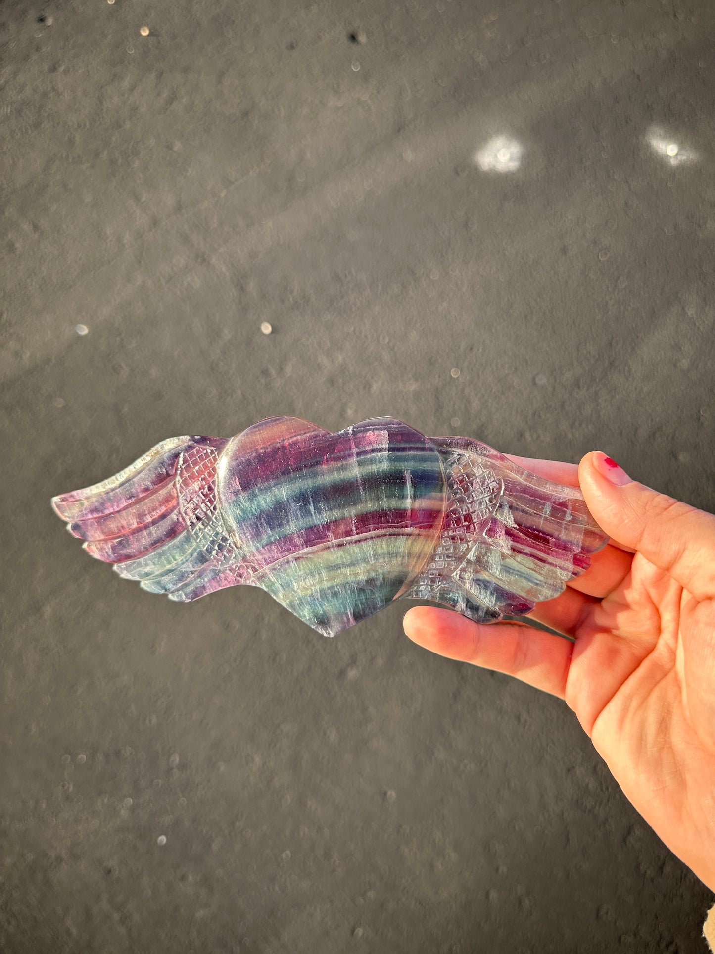 Rainbow Fluorite Angel Heart Wings
