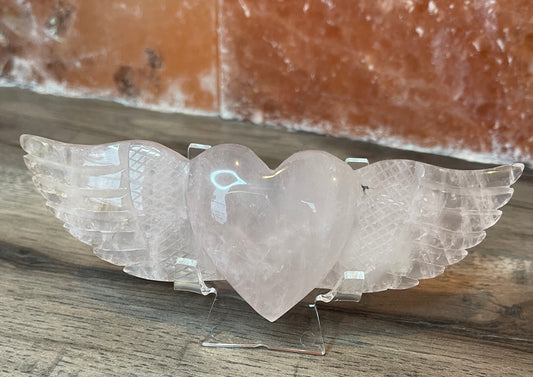 Rose Quartz Angel Heart Wings