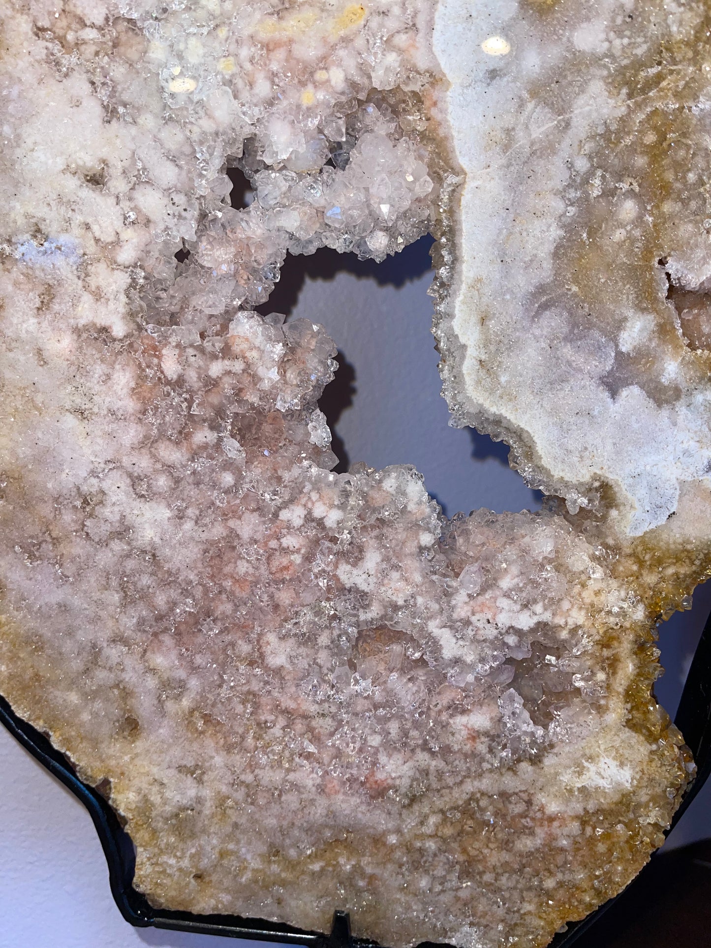 Pink Amethyst & Golden Healer Quartz Slab with Custom Stand