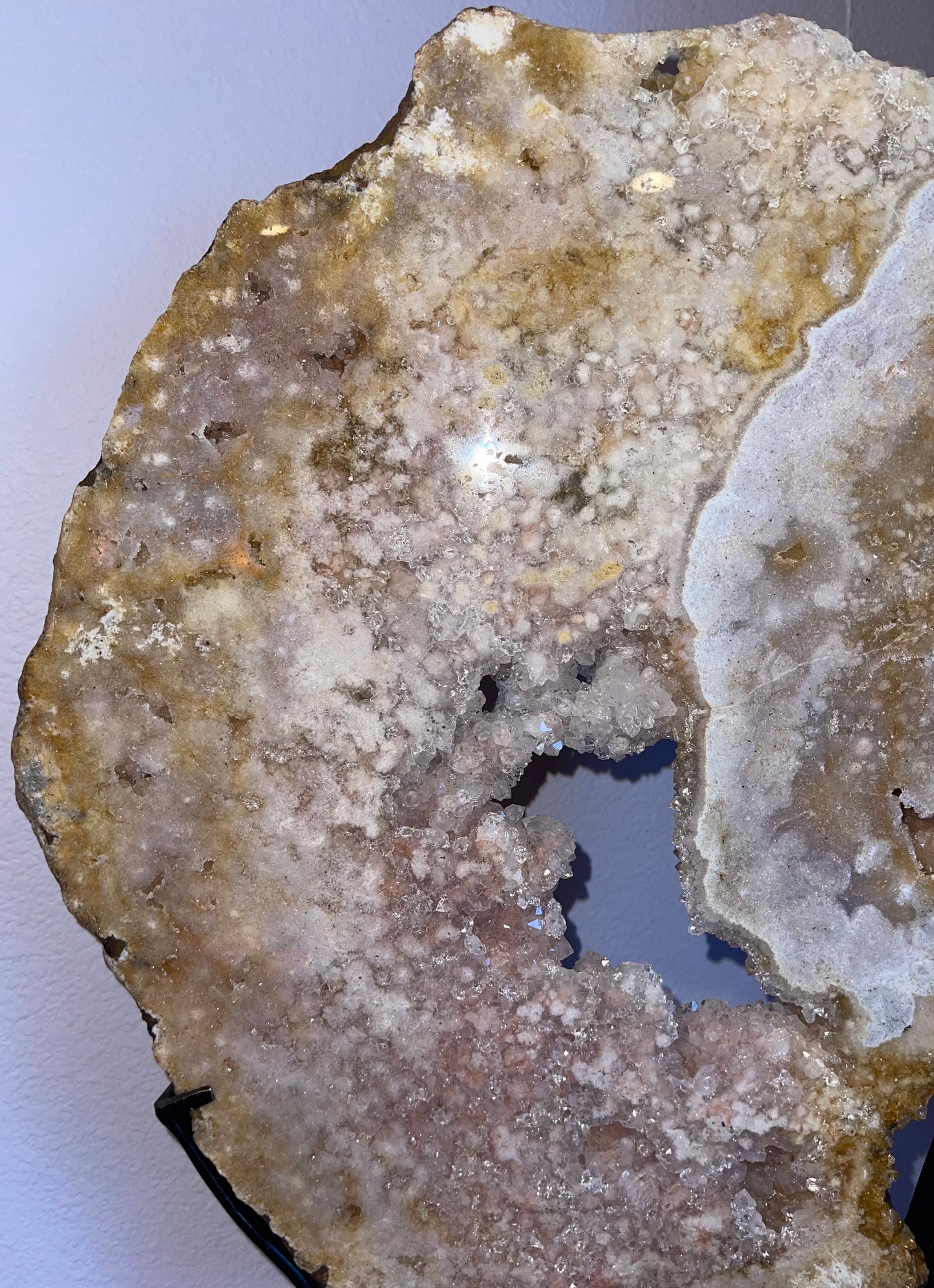 Pink Amethyst & Golden Healer Quartz Slab with Custom Stand